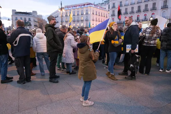 Protestanter Marscherar Madrids Gran Demonstration Till Stöd För Ukraina Till — Stockfoto