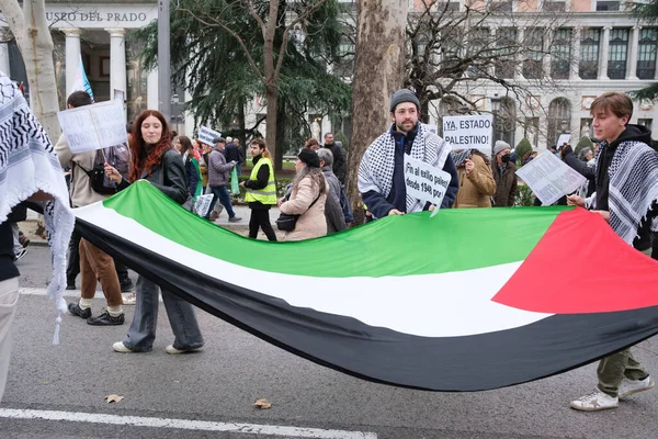Dozens People Protest Demonstration Invasion Palestine February 2024 Madrid Spain — Stock Photo, Image