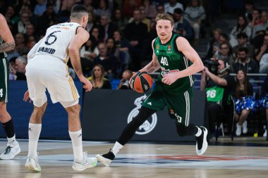 Türk Hava Yolları EuroLeague sırasında Panathinaikos 'tan Grigonis Marius, Real Madrid ile Panathinaikos Atina arasında basketbol, Wizink Center 29 Şubat 2024 tarihinde Madrid' de İspanya 'da