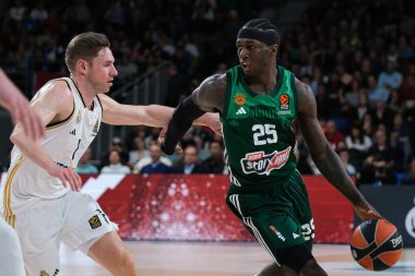 Türk Hava Yolları EuroLeague sırasında Panathinaikos 'tan Nunn Kendrick, Real Madrid ile Panathinaikos Atina arasında basketbol, Wizink Center 29 Şubat 2024' te İspanya 'da