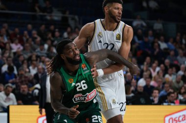 Türk Hava Yolları EuroLeague sırasında Panathinaikos takımından Lessort Mathias, Real Madrid ile Panathinaikos Atina arasında basketbol, Wizink Center 29 Şubat 2024 tarihinde İspanya 'da Madrid' de