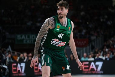 Türk Hava Yolları EuroLeague sırasında Panathinaikos 'tan Grigonis Marius, Real Madrid ile Panathinaikos Atina arasında basketbol, Wizink Center 29 Şubat 2024 tarihinde Madrid' de İspanya 'da