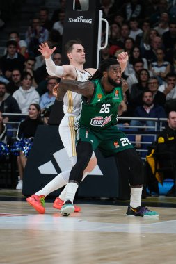 Türk Hava Yolları EuroLeague sırasında Panathinaikos takımından Lessort Mathias, Real Madrid ile Panathinaikos Atina arasında basketbol, Wizink Center 29 Şubat 2024 tarihinde İspanya 'da Madrid' de