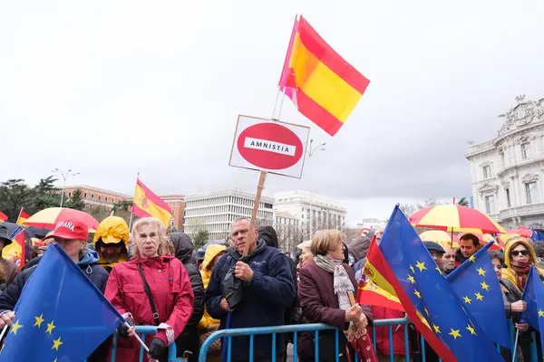 2024年3月9日 几个人在西班牙马德里的Cibeles广场举行集会 要求佩德罗 桑切斯辞职 — 图库照片