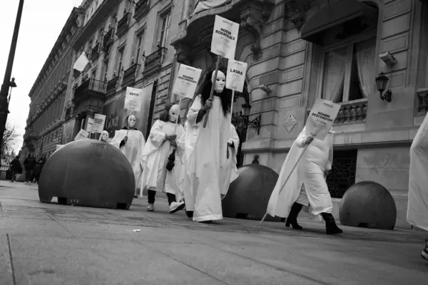 Феминистские Группы Выступают Последние Убийства Мачо Пуэрта Дель Соль Мадриде — стоковое фото