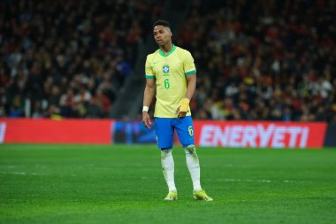 Brezilyalı Wendell, İspanya ile Brezilya arasında 26 Mart 'ta Madrid' deki Santiago Bernabeu Stadyumu 'nda oynanan dostluk karşılaşmasında