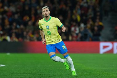 Andreas Pereira   of Brazil during the friendly match between Spain and Brazil at Santiago Bernabeu Stadium in Madrid on March 26  Spain clipart