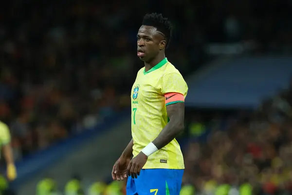 stock image Vini Jr   of Brazil during the friendly match between Spain and Brazil at Santiago Bernabeu Stadium in Madrid on March 26  Spain