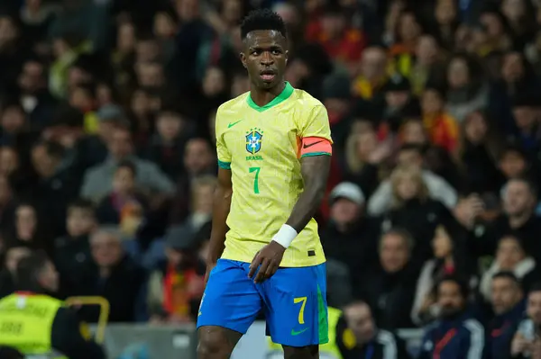 stock image Vini Jr   of Brazil during the friendly match between Spain and Brazil at Santiago Bernabeu Stadium in Madrid on March 26  Spain