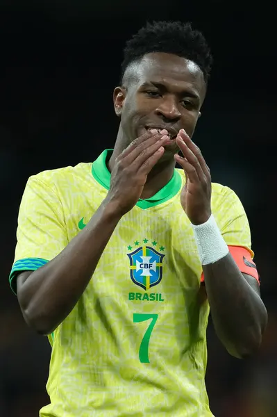 stock image Vini Jr   of Brazil during the friendly match between Spain and Brazil at Santiago Bernabeu Stadium in Madrid on March 26  Spain