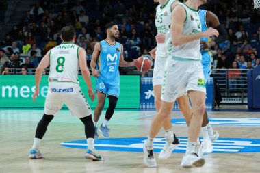Movistar Estudiantes 'in oyuncusu, WiZink Center' da Movistar Estudiantes ile Amics Castello arasında oynanan LEB Oro Maçı sırasında görüldü. 21 Mart 2024 İspanya