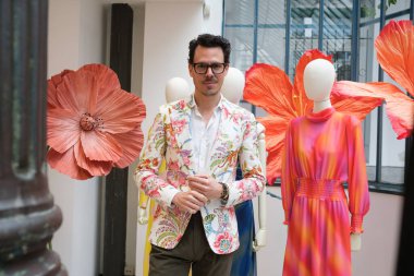 Designer Juan Avellaneda poses during the presentation of the Avellaneda collection for See Iou in Madrid, April 2, 2024, Spain clipart