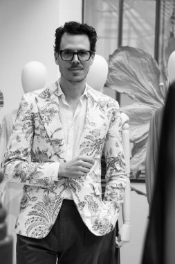 Designer Juan Avellaneda poses during the presentation of the Avellaneda collection for See Iou in Madrid, April 2, 2024, Spain clipart