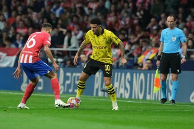 Borussia Dortmund takımından Jadon Sancho UEFA Şampiyonlar Ligi sırasında Madrid ve Borussia Dortmund arasında 10 Nisan 2024 'te Madrid' de İspanya 'da mücadele etti.. 