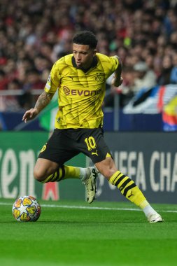 Borussia Dortmund takımından Jadon Sancho UEFA Şampiyonlar Ligi sırasında Madrid ve Borussia Dortmund arasında 10 Nisan 2024 'te Madrid' de İspanya 'da mücadele etti.. 