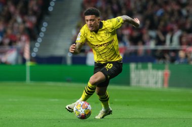 Borussia Dortmund takımından Jadon Sancho UEFA Şampiyonlar Ligi sırasında Madrid ve Borussia Dortmund arasında 10 Nisan 2024 'te Madrid' de İspanya 'da mücadele etti.. 