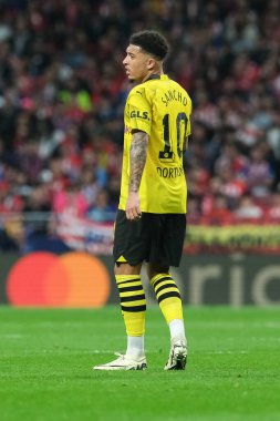 Borussia Dortmund takımından Jadon Sancho UEFA Şampiyonlar Ligi sırasında Madrid ve Borussia Dortmund arasında 10 Nisan 2024 'te Madrid' de İspanya 'da mücadele etti.. 