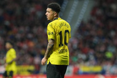Borussia Dortmund takımından Jadon Sancho UEFA Şampiyonlar Ligi sırasında Madrid ve Borussia Dortmund arasında 10 Nisan 2024 'te Madrid' de İspanya 'da mücadele etti.. 