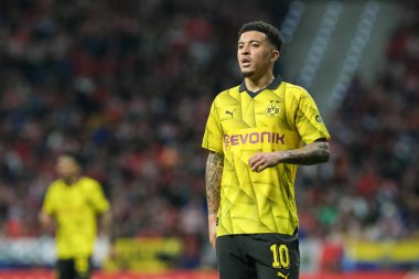Borussia Dortmund takımından Jadon Sancho UEFA Şampiyonlar Ligi sırasında Madrid ve Borussia Dortmund arasında 10 Nisan 2024 'te Madrid' de İspanya 'da mücadele etti.. 