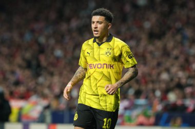 Borussia Dortmund takımından Jadon Sancho UEFA Şampiyonlar Ligi sırasında Madrid ve Borussia Dortmund arasında 10 Nisan 2024 'te Madrid' de İspanya 'da mücadele etti.. 