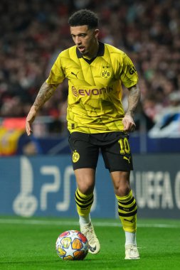 Borussia Dortmund takımından Jadon Sancho UEFA Şampiyonlar Ligi sırasında Madrid ve Borussia Dortmund arasında 10 Nisan 2024 'te Madrid' de İspanya 'da mücadele etti.. 