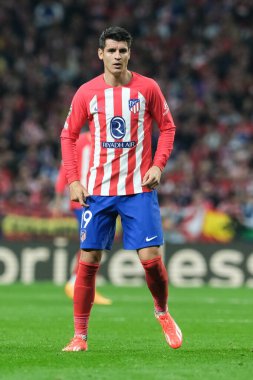 UEFA Şampiyonlar Ligi sırasında Atletico de Madrid 'den Alvaro Morata, Madrid' den Borussia Dortmund arasında, 10 Nisan 2024 'te Madrid' de İspanya 'da. 
