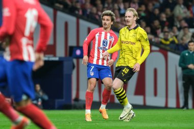 UEFA Şampiyonlar Ligi sırasında Atletico de Madrid 'den Antoine Griezmann, Madrid' den Borussia Dortmund arasında, 10 Nisan 2024 'te Madrid' de İspanya 'da. 