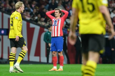 UEFA Şampiyonlar Ligi sırasında Atletico de Madrid 'den Antoine Griezmann, Madrid' den Borussia Dortmund arasında, 10 Nisan 2024 'te Madrid' de İspanya 'da. 