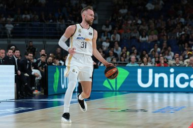 Dzanan Musa  of Real Madrid during ACB Liga Endesa Basketball match between Real Madrid and Joventut Badalona at WiZink Center on April 14, 2024 in Madrid, Spain. clipart