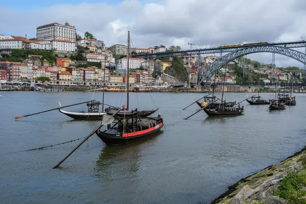 View Luis Bridge Double Deck Metal Arch Bridge Spans Douro — Stock Photo, Image
