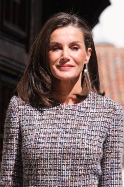 İspanya Kralı VI. Felipe ve İspanya Kraliçesi Letizia, 23 Nisan 2024 tarihinde İspanya 'nın Madrid kentinde bulunan Alcal de Henares Üniversitesi' nde verilen 