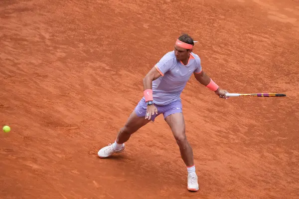 stock image Rafael Nadal of Spain in action against Darwin Blanch on Day Three during their second round match of the Mutua Madrid Open at La Caja Magica on April 25, 2024 in Madrid, Spain