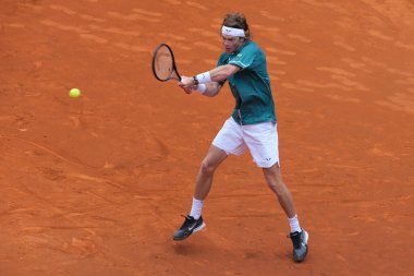 Andrey Rublev 28 Nisan 2024 tarihinde İspanya 'nın Madrid kentinde La Caja Magica' da düzenlenen Mutua Madrid Açık 'ın altıncı gününde Alejandro Davidovich Fokina' ya karşı oynanan 32.