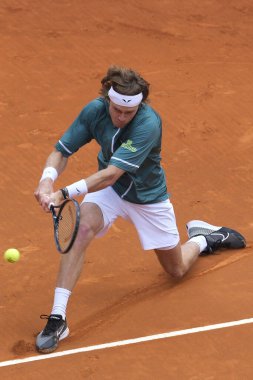 Andrey Rublev  against Alejandro Davidovich Fokina  in the Men's Singles Round of 32 Match during Day Six of the Mutua Madrid Open at La Caja Magica on April 28, 2024 in Madrid, Spain clipart