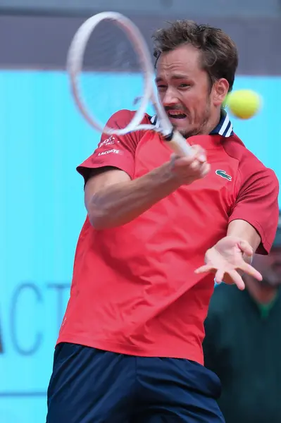 stock image Daniil Medvedev of Russia is in action during the 2024 ATP Tour Madrid Open tennis tournament at Caja Magica in Madrid, Spain, on April 29, 2024. 