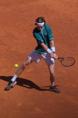 Andrey Rublev, Erkekler Tekler yarı final karşılaşmasında Taylor Fritz 'e karşı La Caja Magica' da oynanan Mutua Madrid Açık 11..