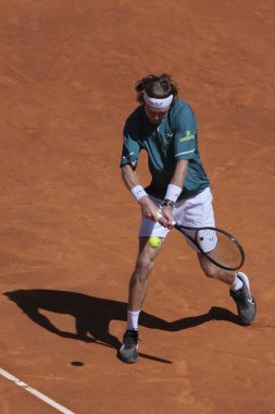 Andrey Rublev, Erkekler Tekler yarı final karşılaşmasında Taylor Fritz 'e karşı La Caja Magica' da oynanan Mutua Madrid Açık 11..