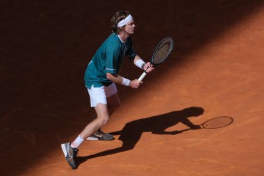 Andrey Rublev against Taylor Fritz  during the Men's Singles semi-final match on Day Eleven of Mutua Madrid Open at La Caja Magica on May 03, 2024 in Madrid, Spain. clipart