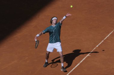Andrey Rublev against Taylor Fritz  during the Men's Singles semi-final match on Day Eleven of Mutua Madrid Open at La Caja Magica on May 03, 2024 in Madrid, Spain. clipart