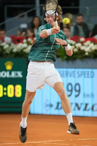 stock image Andrey Rublev  against Felix Auger Aliassime of Canada during the Men's Singles Final match on Day Thirteen of the Mutua Madrid Open at La Caja Magica on May 05, 2024 in Madrid, Spai