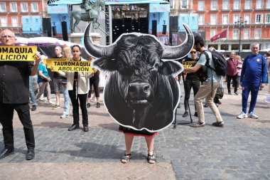 demonstration against bullfighting and animal abuse demanding the abolition of bullfighting in the main square of Madrid on May 12, 2024, Spain clipart