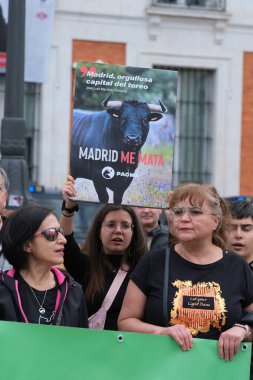 demonstration against bullfighting and animal abuse demanding the abolition of bullfighting in the Puerta del Sol of Madrid on May 16, 2024, Spain clipart