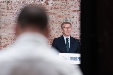PP lideri Alberto Nuez Feijoo, 20 Mayıs 2024 'te Madrid, İspanya' da yapılacak Avrupa seçimleri için ana seçim programının sunumu sırasında