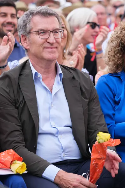 Stock image The president of the Popular Party Alberto Nuez Feijoo during an act of closing of campaign, to the 9J European elections in the Plaza de Callao, on June 6 2024 in Madrid Spain