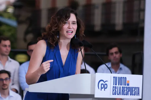 Stock image The president of the Popular Party Alberto Nuez Feijoo during an act of closing of campaign, to the 9J European elections in the Plaza de Callao, on June 6 2024 in Madrid Spain