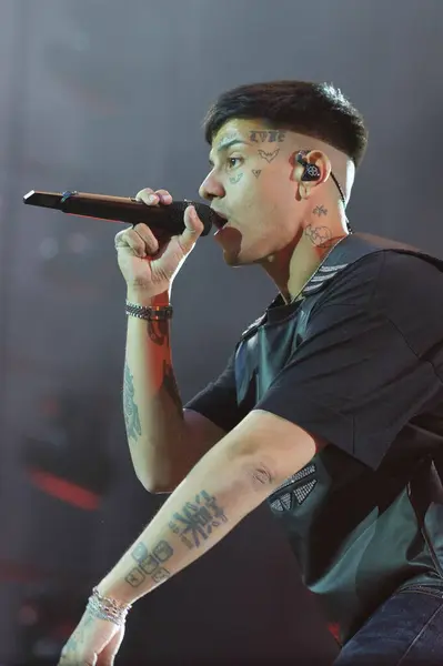 stock image Argentine singer Duki during a performance at the Santiago Bernabeu Stadium, on June 8, 2024, in Madrid, Spain. 