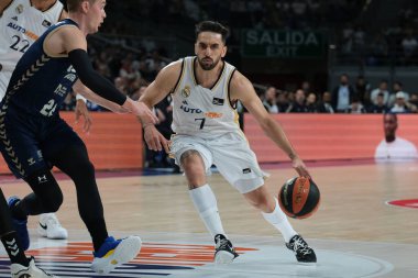 Real Madrid 'den Facundo Campazzo Liga ACB Endesa Final maçı sırasında Real Madrid ile UCAM Murcia arasında 10 Haziran 2024 tarihinde Madrid, İspanya' da oynandı.. 
