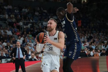 Real Madrid 'den Dzanan Musa Liga ACB Endesa Final maçı sırasında Real Madrid ile UCAM Murcia arasında 10 Haziran 2024 tarihinde Madrid, İspanya' da oynandı.. 