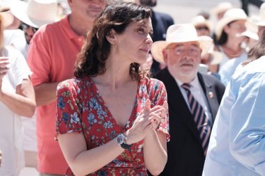 Madrid Topluluğu Başkanı Isabel Diaz Ayuso, 22 Haziran 2024 tarihinde Madrid, İspanya 'da Berlin Park' ta düzenlenen bir etkinlikte. 