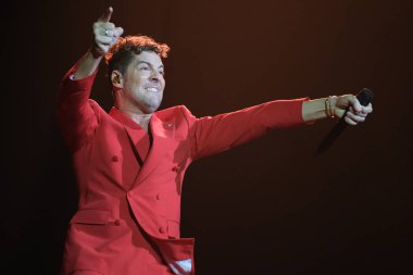 Şarkıcı David Bisbal, 23 Haziran 2024 'te Madrid' deki Wizcenter 'da düzenlenen Tour Volare 2024 konserinde performans sergiliyor.